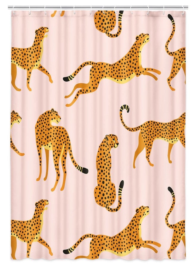Uokiuki Boho Leopard Fabric Shower Curtain, Tropical Animal Cheetah Shower Curtain for Bathroom, Pink Shower Curtain with Hooks 69 x 70 Inch - Image 3