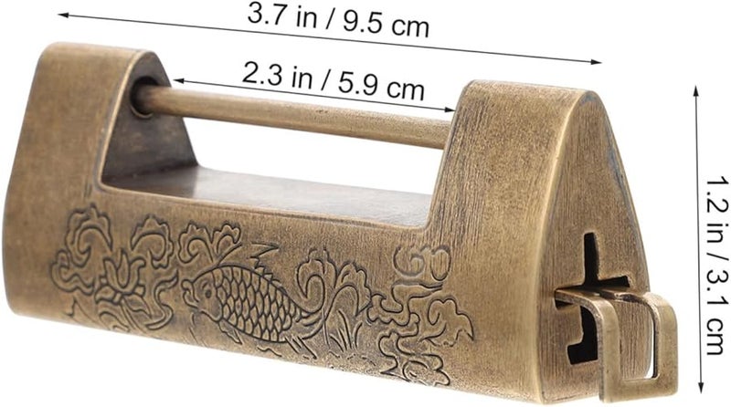 Vintage Engraved Retro Padlock Antique Wooden Box Lock Copper Material Chinese Design - Image 3