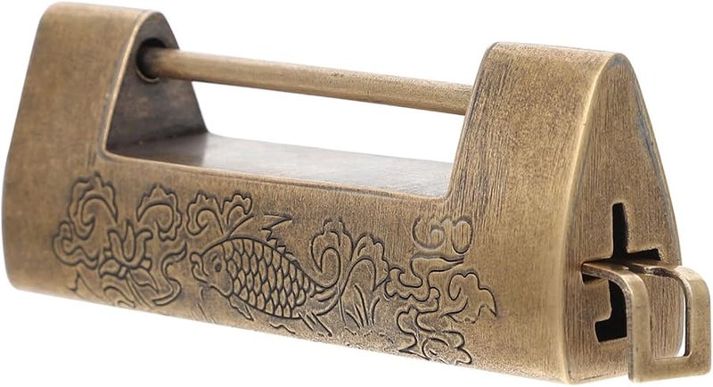 Vintage Engraved Retro Padlock Antique Wooden Box Lock Copper Material Chinese Design - Image 2