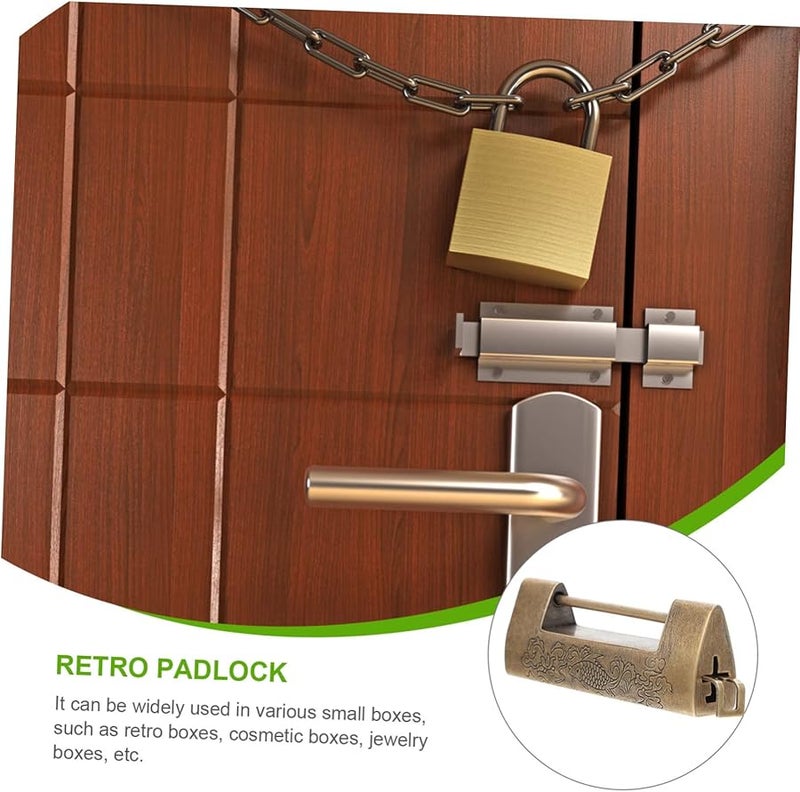 Vintage Engraved Retro Padlock Antique Wooden Box Lock Copper Material Chinese Design - Image 5