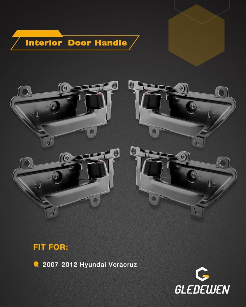 Gledewen Interior Door Handle Set (4PCS), Compatible with 2007-2012 Hyundai Veracruz | Textured Black Front or Rear Left Driver & Right Passenger | Replace# 82610-3J000WS, 82620-3J000WS Inner Handle - Image 2