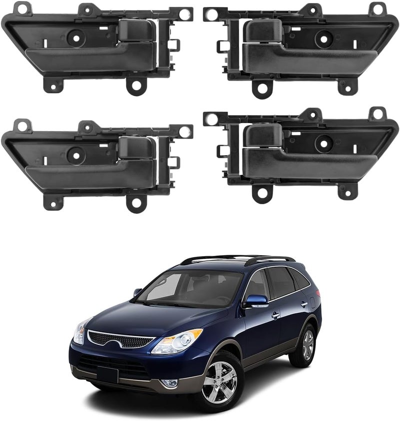 Gledewen Interior Door Handle Set (4PCS), Compatible with 2007-2012 Hyundai Veracruz | Textured Black Front or Rear Left Driver & Right Passenger | Replace# 82610-3J000WS, 82620-3J000WS Inner Handle - Image 1
