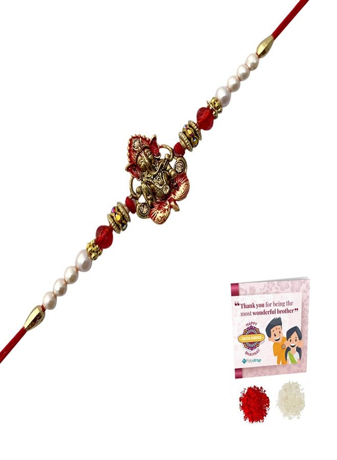 Fabdrap - Little Krishna Rakhi/Ganesha Rakhi for Brother Baby/Kids - Rakhi Set with Greeting Card & Roli Chawal (Ganesha) - Image 3