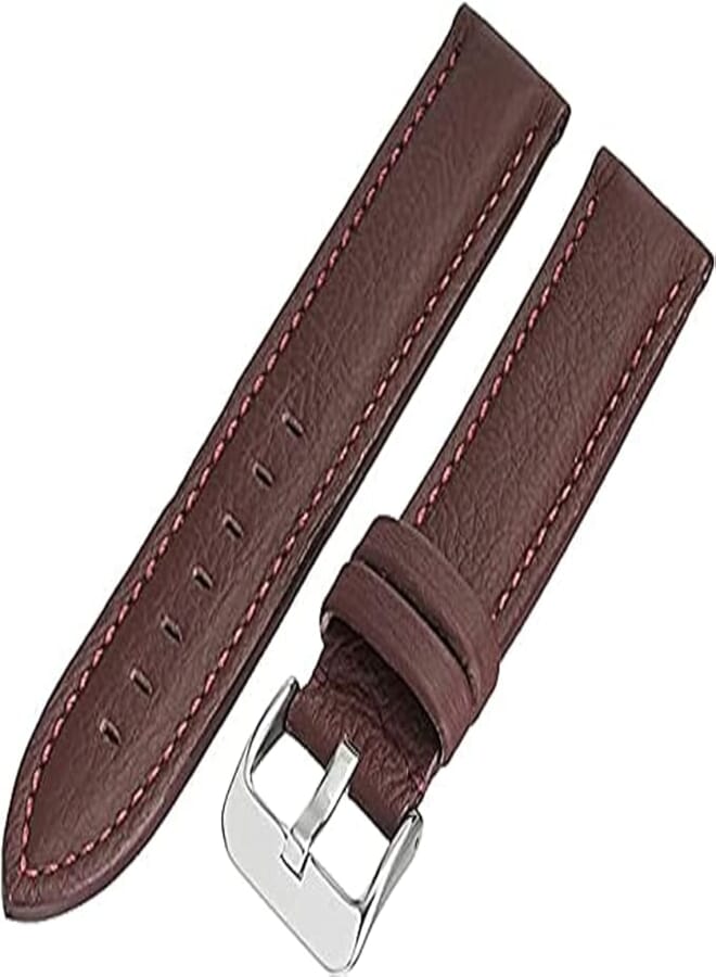 Smooth Leather Band with Black Buckle for Samsung Galaxy Watch 46mm / Huawei GT2 / Gear S3 Frontier and Classic / Honor Magic 2 / Fossil Smart Watch Elite Strap - 22mm - Maroon Dark Red