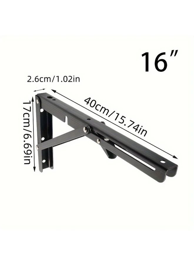 2pcs 16 Inch Black Folding Shelf Bracket Wall Mounted L Shaped Hinge With Screws - Image 1
