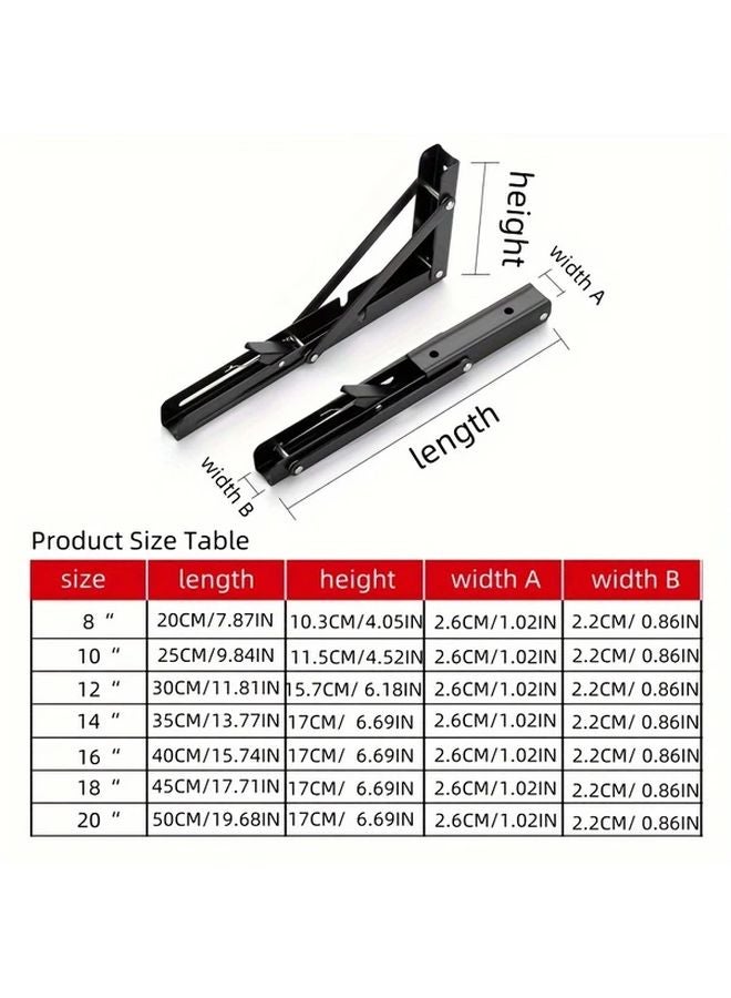 2pcs 16 Inch Black Folding Shelf Bracket Wall Mounted L Shaped Hinge With Screws - Image 4
