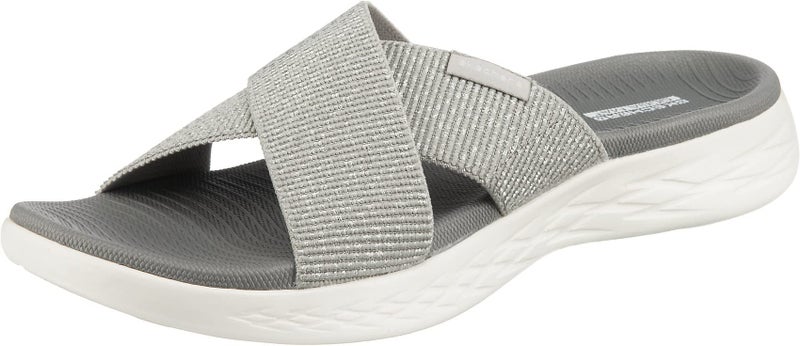 Skechers Women's On-the-GO 600 - Glistening Metallic Mesh Slide Sandals, Silver, 7 - Image 1