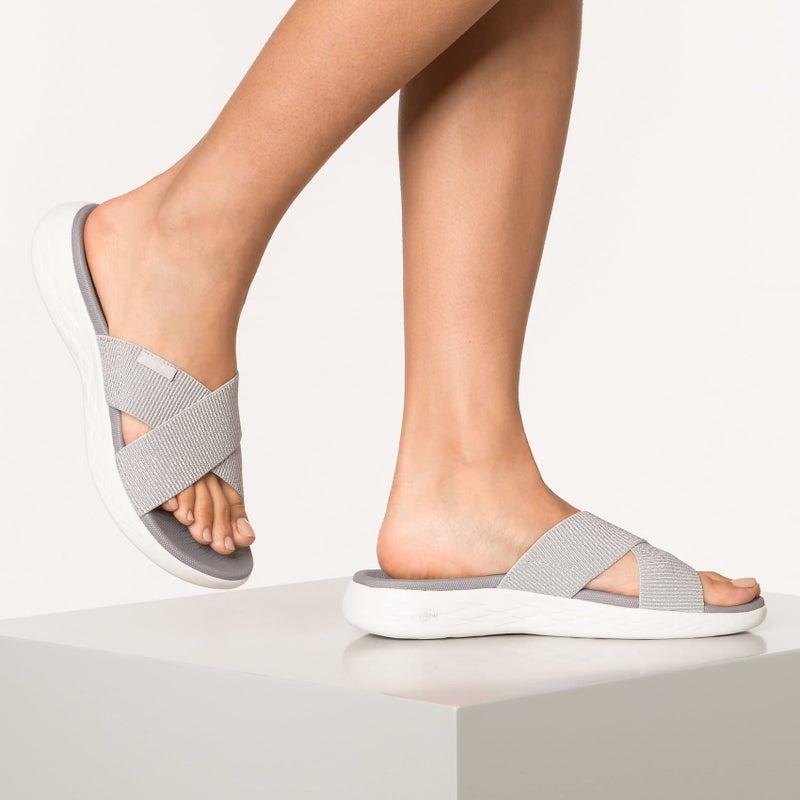 Skechers Women's On-the-GO 600 - Glistening Metallic Mesh Slide Sandals, Silver, 7 - Image 2