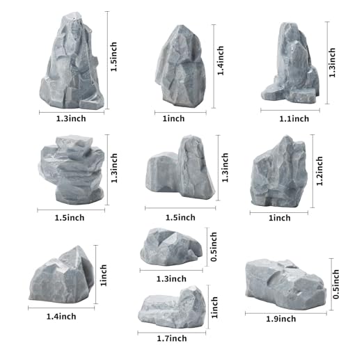 Warmtree 10 Pcs Diorama Rocks Fake Rock Miniature Stone Rock Statue for Diorama Supplies Micro Train Landscape Railway Sand Table Miniature Models Fairy Garden Accessories (Grey) - Image 2