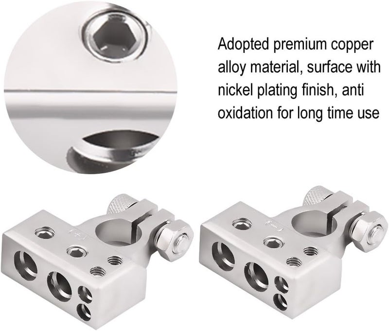 comfrt Battery Terminal, Positive Negative Battery Terminal Clamp Clips Connector with Protection Cover for 0/1 2 4 8 AWG Gauge(Silver) - Image 3