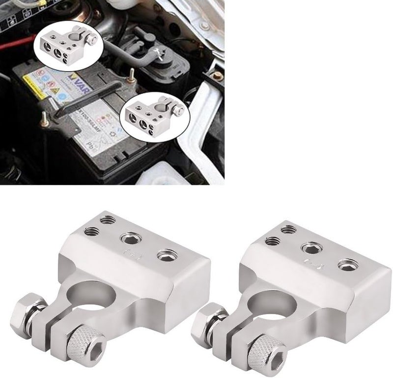 comfrt Battery Terminal, Positive Negative Battery Terminal Clamp Clips Connector with Protection Cover for 0/1 2 4 8 AWG Gauge(Silver) - Image 2