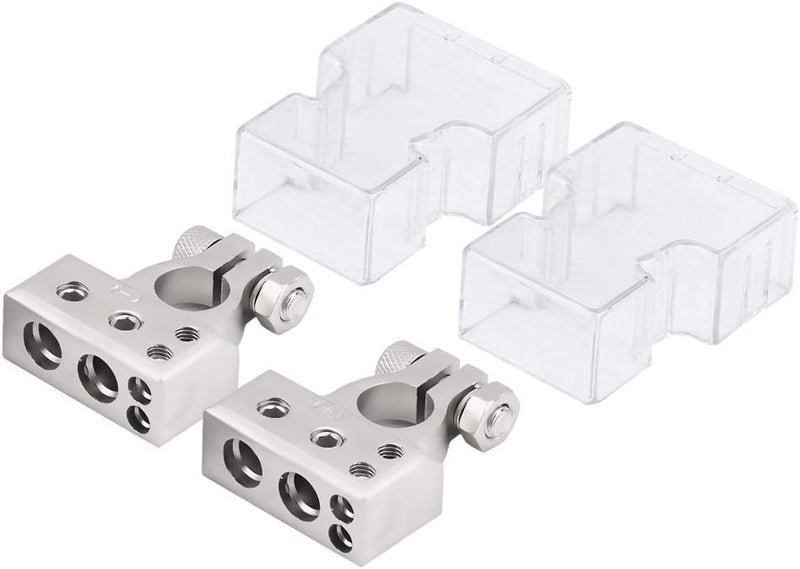 comfrt Battery Terminal, Positive Negative Battery Terminal Clamp Clips Connector with Protection Cover for 0/1 2 4 8 AWG Gauge(Silver) - Image 1