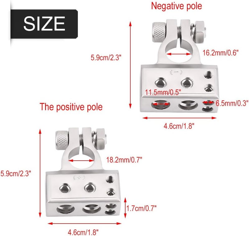 comfrt Battery Terminal, Positive Negative Battery Terminal Clamp Clips Connector with Protection Cover for 0/1 2 4 8 AWG Gauge(Silver) - Image 5