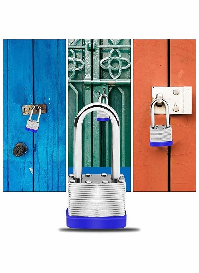 Long Shackle Pad Lock, 2 Pack Steel Pad Lock Padlock with Keys Heavy Duty Laminated Steel Key Pad Lock Secure Safety Tool for Home Garden Garage Fence Shed Indoor Outdoor - Image 4