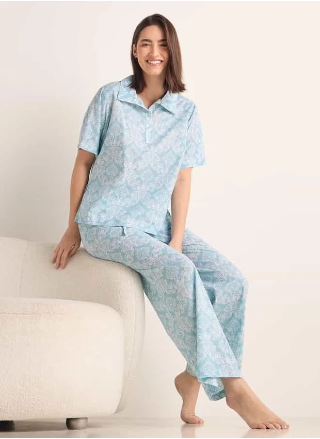 فاف Printed Short Sleeves Top and Pyjama Set