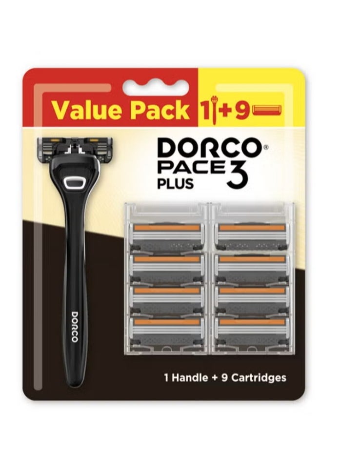 DORCO Dorco Pace3 Plus Men Value Pack 1 Handle + 9 Catridges 