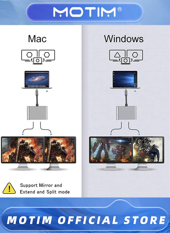 Motim USB C Docking Station USB C Hub HDMI Adapter 4 in 1 Multiport Dongle with Dual HDMI USB C 60W PD Port USB3.0 for Windows & Android & Mac Book Pro Air & USB C Laptops - Image 5