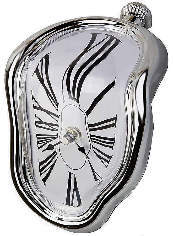IAF Melting Clock, Salvador Dali Watch Melted Clock for Decorative Home Office Shelf Desk Table Funny Creative Gift, Silver - Image 1
