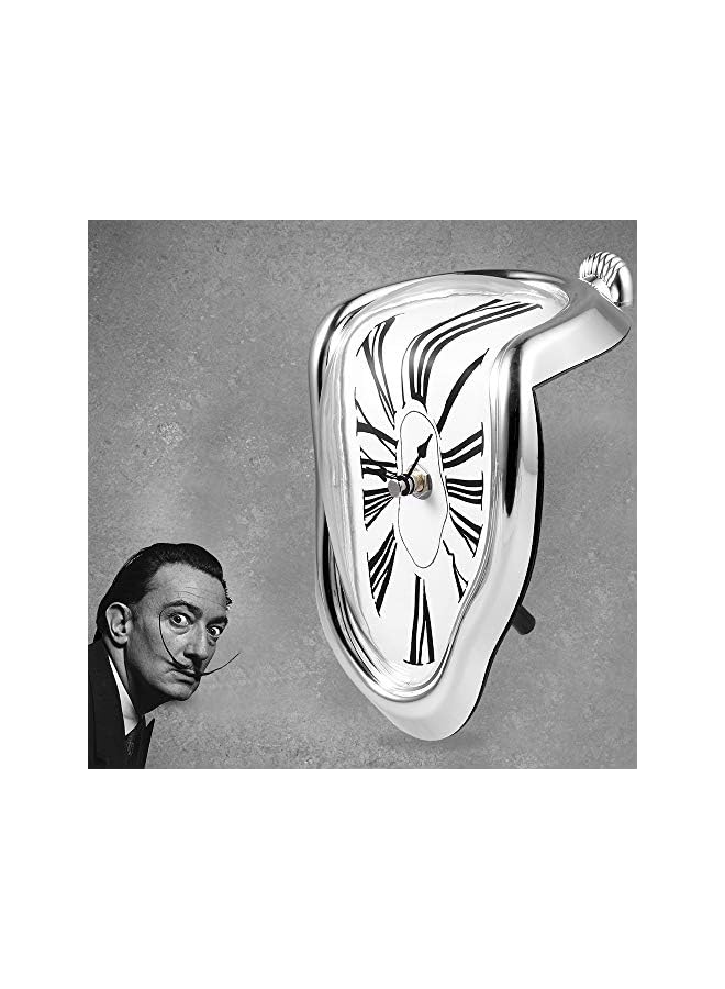 IAF Melting Clock, Salvador Dali Watch Melted Clock for Decorative Home Office Shelf Desk Table Funny Creative Gift, Silver - Image 2