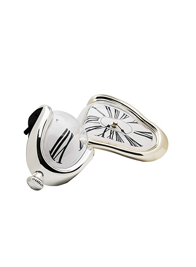 IAF Melting Clock, Salvador Dali Watch Melted Clock for Decorative Home Office Shelf Desk Table Funny Creative Gift, Silver - Image 3