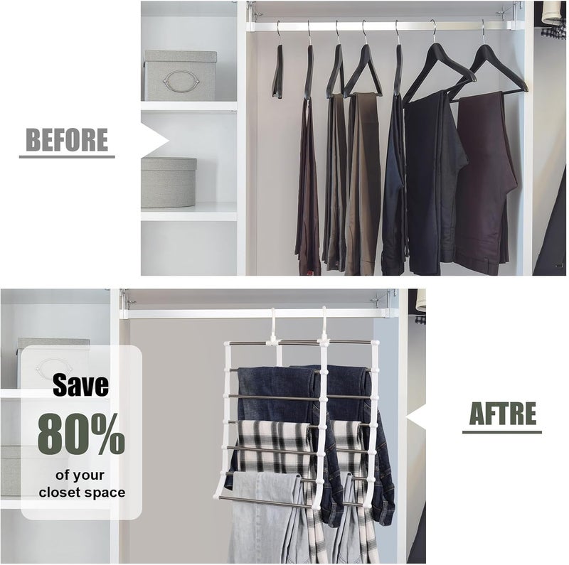 KASTWAVE 2 Pack Trouser Hangers - Space Saving Multi Layer Wardrobe Organizer for Jeans, Trousers, Leggings, Ties, Scarves, and Towels - Image 2