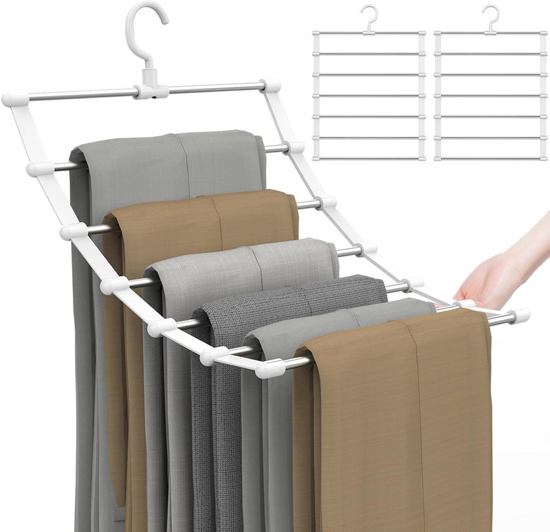 KASTWAVE 2 Pack Trouser Hangers - Space Saving Multi Layer Wardrobe Organizer for Jeans, Trousers, Leggings, Ties, Scarves, and Towels - Image 1