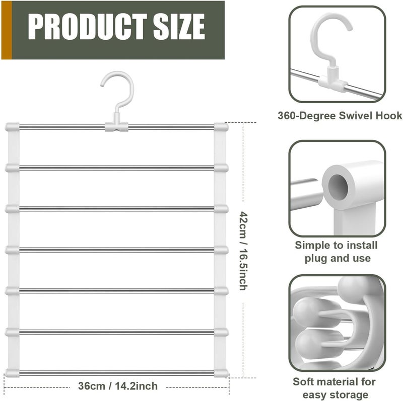 KASTWAVE 2 Pack Trouser Hangers - Space Saving Multi Layer Wardrobe Organizer for Jeans, Trousers, Leggings, Ties, Scarves, and Towels - Image 5