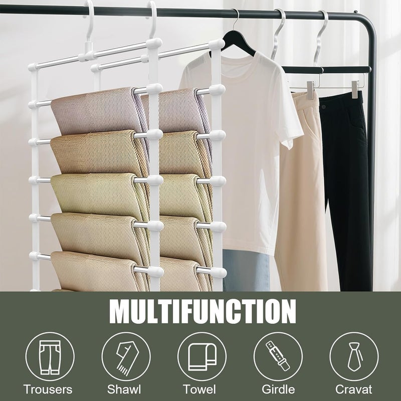 KASTWAVE 2 Pack Trouser Hangers - Space Saving Multi Layer Wardrobe Organizer for Jeans, Trousers, Leggings, Ties, Scarves, and Towels - Image 4