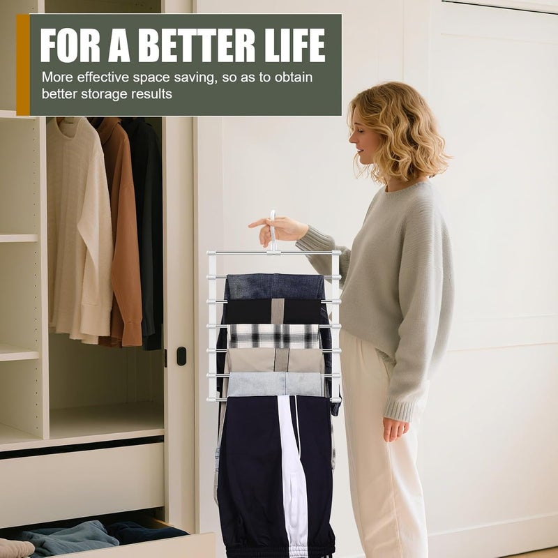 KASTWAVE 2 Pack Trouser Hangers - Space Saving Multi Layer Wardrobe Organizer for Jeans, Trousers, Leggings, Ties, Scarves, and Towels - Image 3