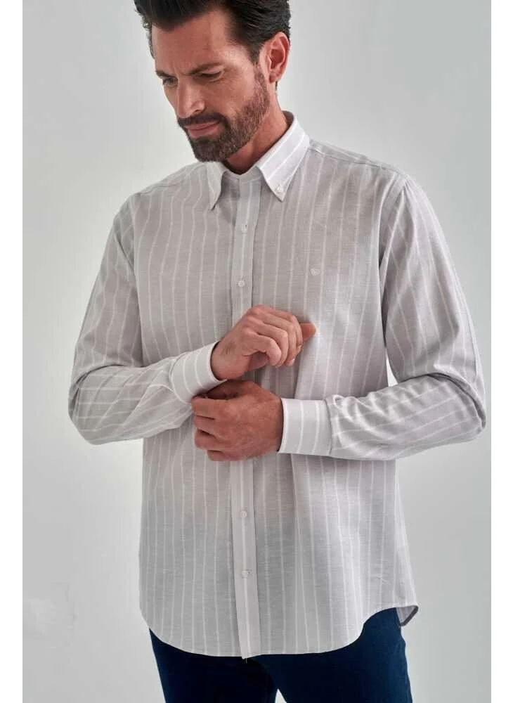 Bisse Men's Regular Fit Striped Long Sleeve Sports Shirt GRAY GM22Y221040_C55