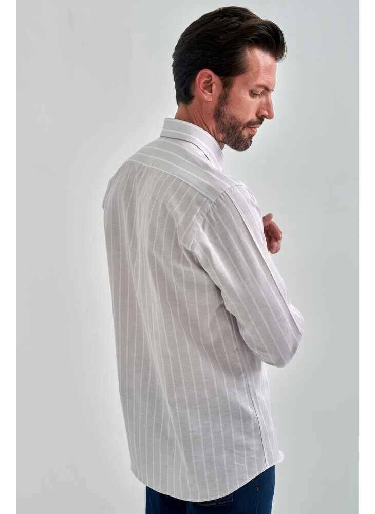 Bisse Men's Regular Fit Striped Long Sleeve Sports Shirt GRAY GM22Y221040_C55