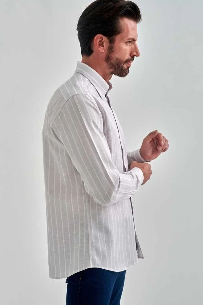 Bisse Men's Regular Fit Striped Long Sleeve Sports Shirt GRAY GM22Y221040_C55