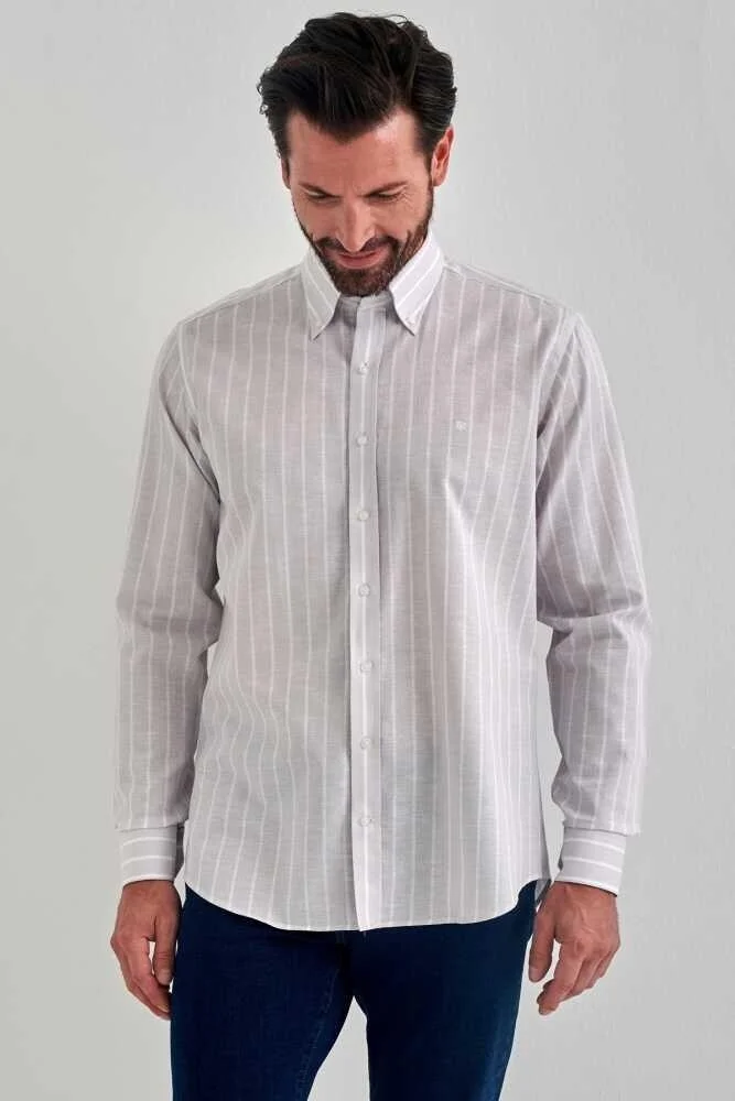 Bisse Men's Regular Fit Striped Long Sleeve Sports Shirt GRAY GM22Y221040_C55