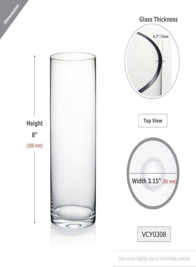 Wgvi Cylinder Vase, 3" W X 8"H, Clear Skinny Narrow Glass Bud Vase For Wedding Party Flowers Centerpieces Home Office Decor, 1 Piece