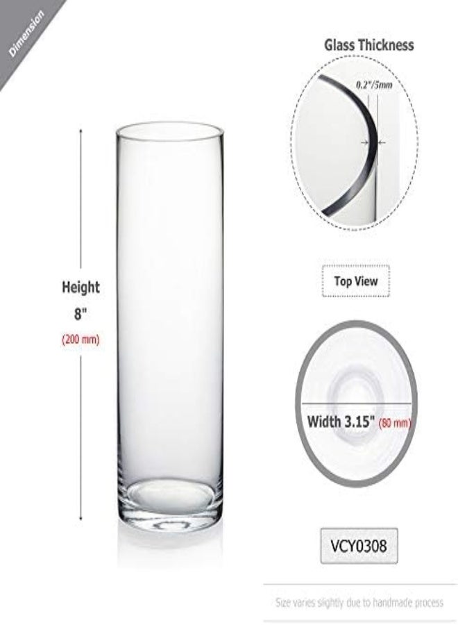 Wgvi Cylinder Vase, 3" W X 8"H, Clear Skinny Narrow Glass Bud Vase For Wedding Party Flowers Centerpieces Home Office Decor, 1 Piece