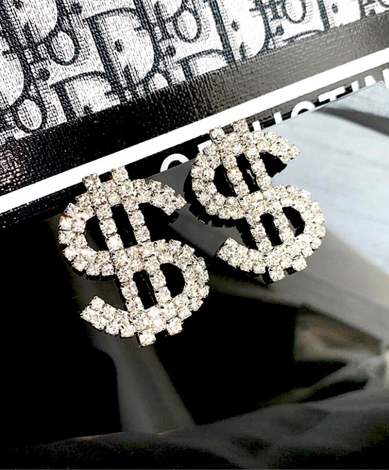 BP Tattoo Zircon Stone Dollar Earrings Modern Women's Earrings Silver  - Image 5