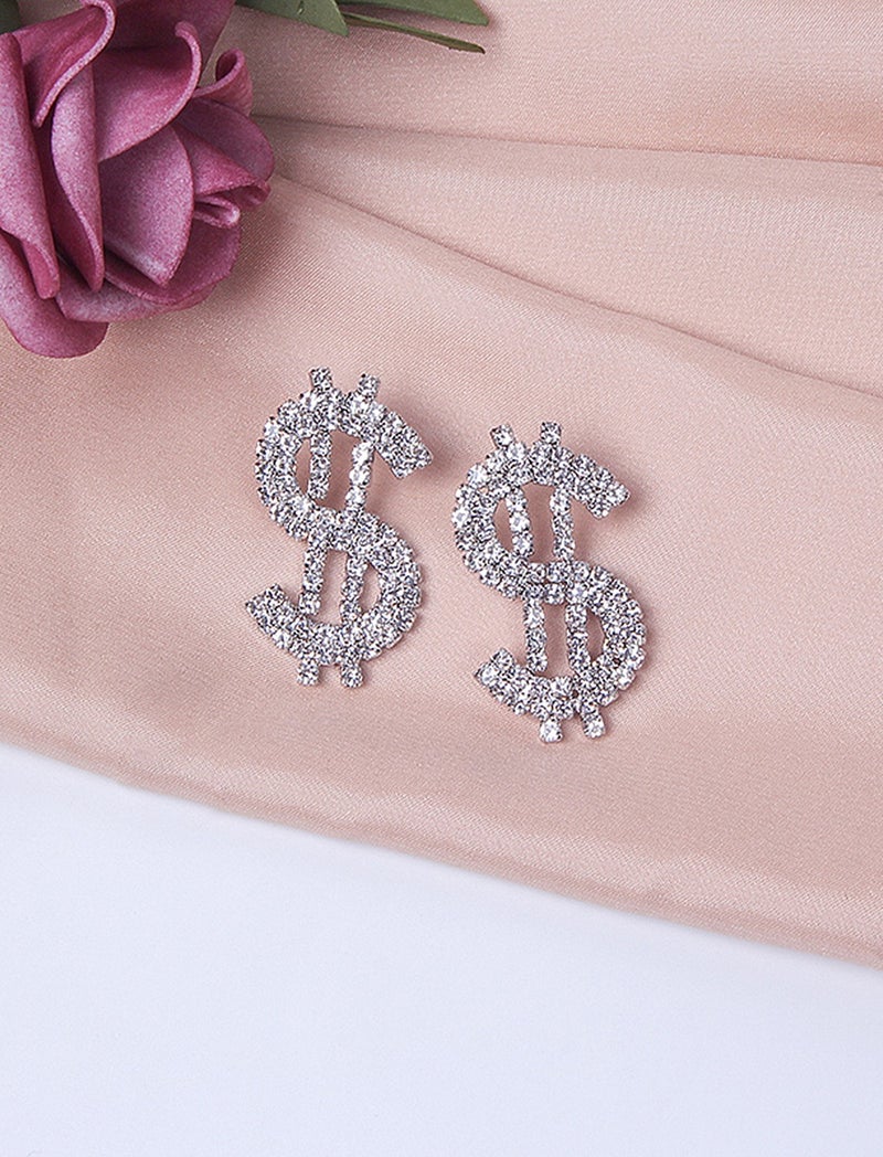 BP Tattoo Zircon Stone Dollar Earrings Modern Women's Earrings Silver  - Image 3