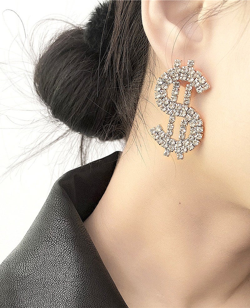 BP Tattoo Zircon Stone Dollar Earrings Modern Women's Earrings Silver  - Image 4