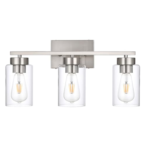 A1A9 3Light Bathroom Vanity Light Modern Brushed Nickel Wall Lights with Clear Glass Shades Bathroom Wall Sconce Lamp for Mirror Living Room Bedroom Hallway - Image 1