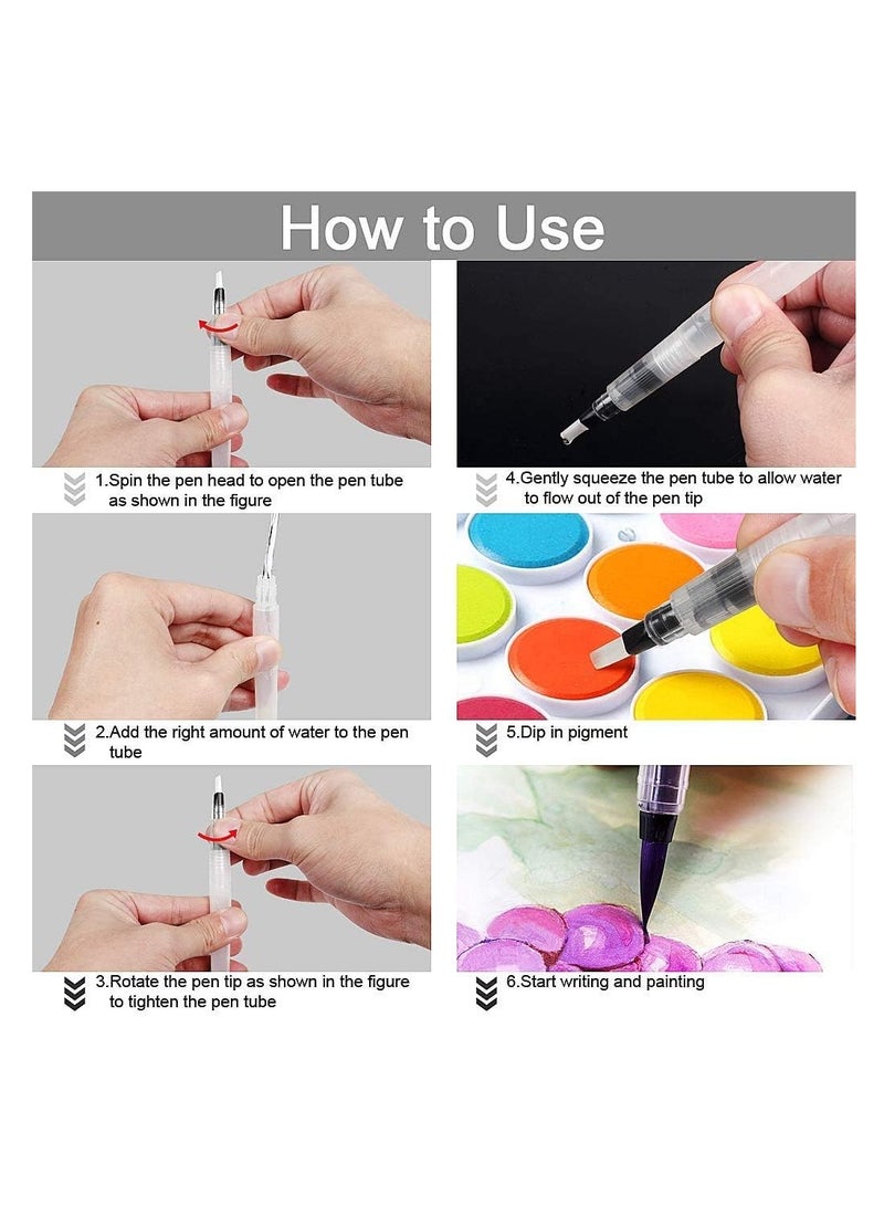 Premify Watercolor Brush Pen Paintbrush Pack of 12 - Assorted Nibs. Refillable Ink and Water Brush Pens for Watercolour Acrylic Art/Painting, Colour Blending and Calligraphy Brushes, Artists Brushpens  - Image 5