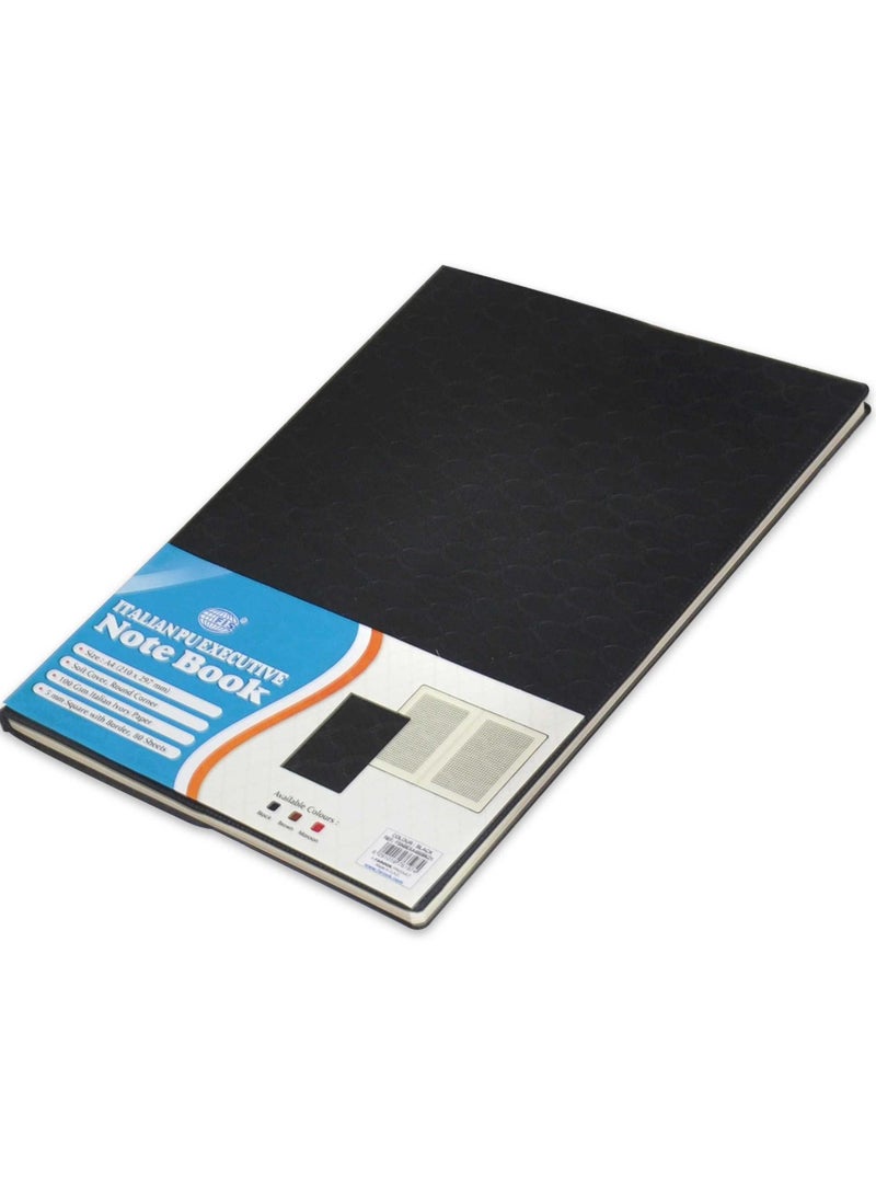 FIS FIS Executive Notebook, A4, 80 Sheets Italian Pu Jacket, Black, 5Mm -FSNBEXA480BKD1  - Image 1