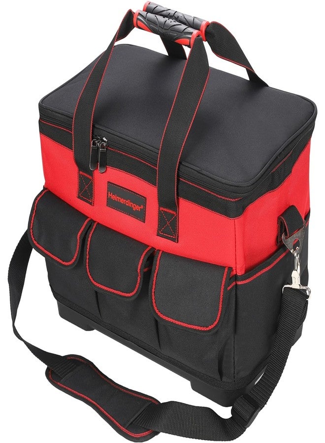 Heimerdinger 17 Inch Tool Bag with Adjustable Shoulder Strap,Wide Mouth Tool Bags,Heavy Duty Waterproof Tools Bag Organizer,Plastic Hard Bottom Base Tool Tote Bag for Men - Image 1