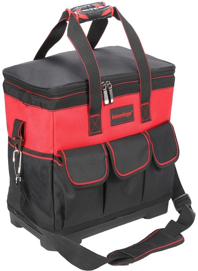 Heimerdinger 17 Inch Tool Bag with Adjustable Shoulder Strap,Wide Mouth Tool Bags,Heavy Duty Waterproof Tools Bag Organizer,Plastic Hard Bottom Base Tool Tote Bag for Men - Image 2