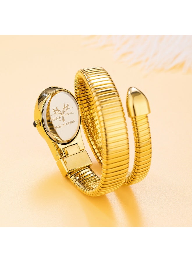 مس_فوكس ساعة كوارتز نسائية بتصميم على شكل أفعى، بسوار مرن قابل للالتفاف والتعديل، مزينة بالألماس واللؤلؤ العصرية، مقاومة للماء وعصرية - Image 2