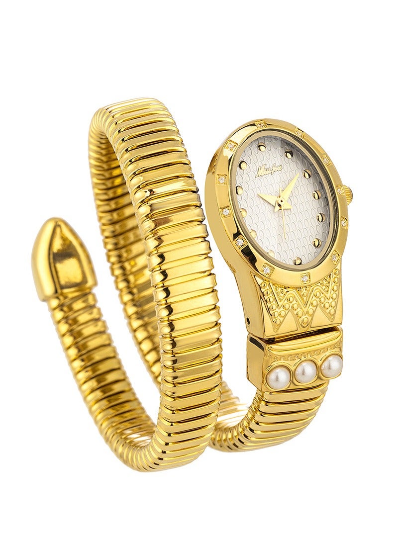 مس_فوكس ساعة كوارتز نسائية بتصميم على شكل أفعى، بسوار مرن قابل للالتفاف والتعديل، مزينة بالألماس واللؤلؤ العصرية، مقاومة للماء وعصرية - Image 1