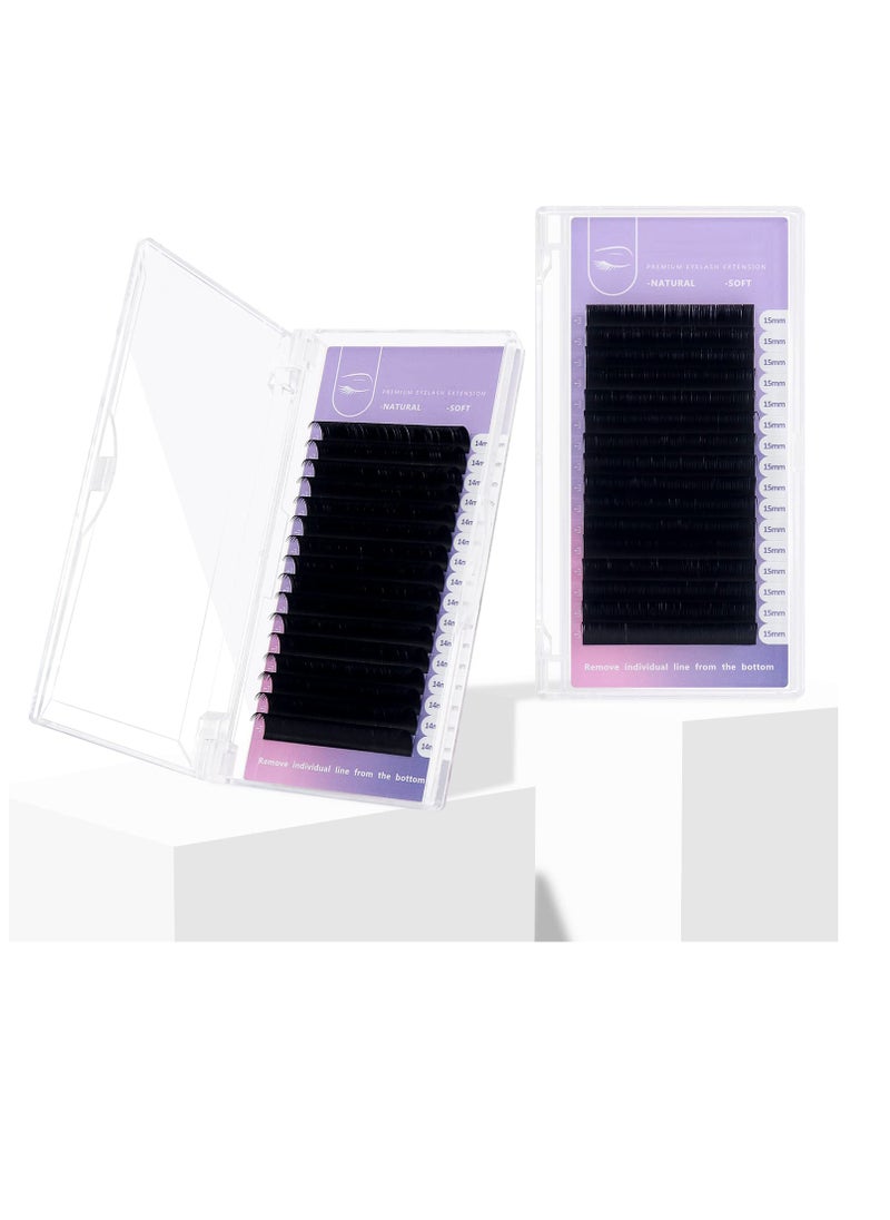 Excefore - Professional 16 Rows Classic Eyelash Extension Matte Black Individual False Eye Lashes Extension Salon Use Natural Soft Eyelashes (0.05 C, 8mm) - Image 1