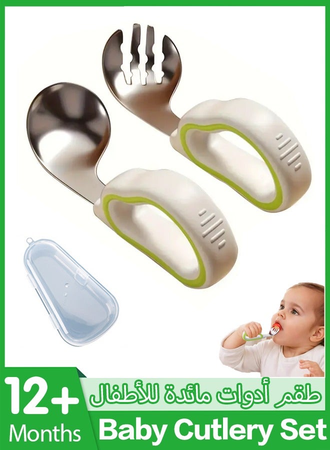 Baby Fork and Spoon Set, Stainless Steel Utensils Cutlery Kit with Travel Safe Carry Case for Toddler Self Feeding Learning,Baby Spoon and Fork Set for Baby Led Weaning Self-eat Training  - Image 1