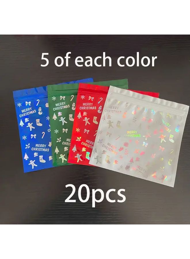 ٢٠ قطعة أكياس هدايا عيد الميلاد قابلة لإعادة الاستخدام ومحكمة الإغلاق شفافة لتخزين هدايا الحفلات والعطلات - Image 1