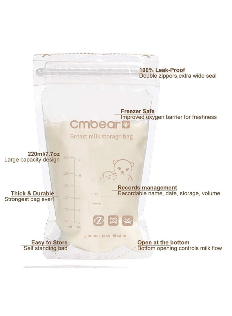 Breast Milk Storage Bag, 30 Pcs Easy Pour Breast Milk Storage Bag, Milk Pouch 220ml Breastfeeding Essentials Fresh-Keeping Bag with Scale Double Zipper Sealing Space Saving for Fridge or Freezer Use - Image 5