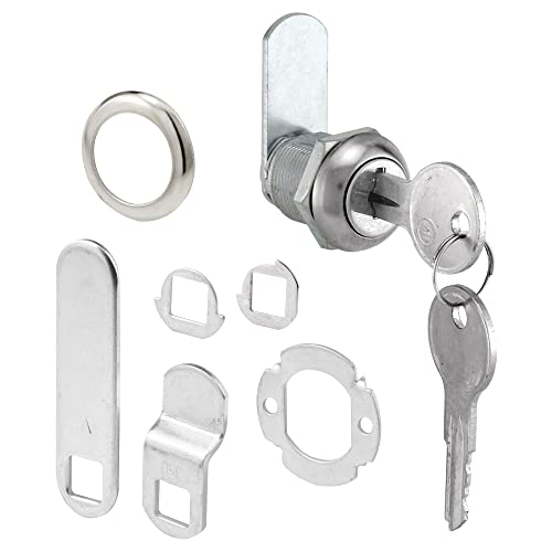 Prime-Line U 9941 Diecast Drawer and Cabinet Lock, 3 Cams, Trim Collar, 2 Washers, 2 Keys and Fasteners, 5/8” Length for 5/16” Max Panel Thickness, Stainless Steel (Set of 1) - Image 1